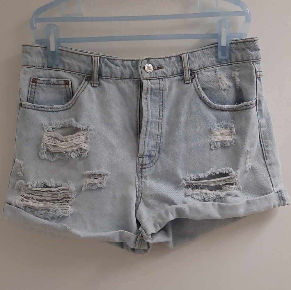 Light Distressed Denim Shorts